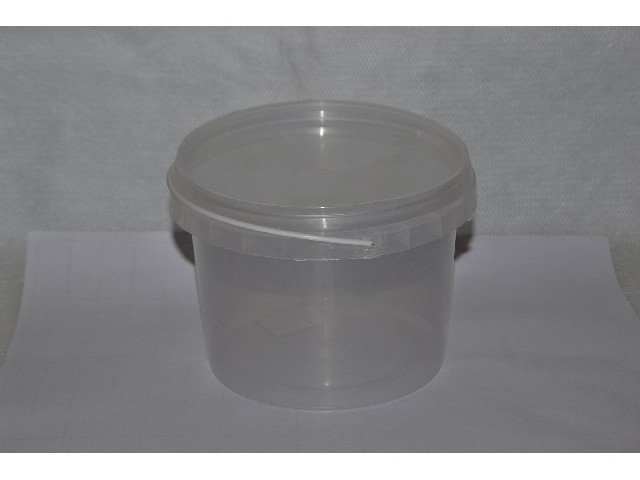 Ведро 0,8 л. Прозрачное белая ручка с крышкой.